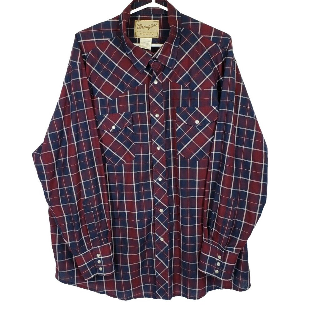 Wrangler Men's XXL Western Fashion Plaid Pearl Snap Long Sleeve Shirt Button Up